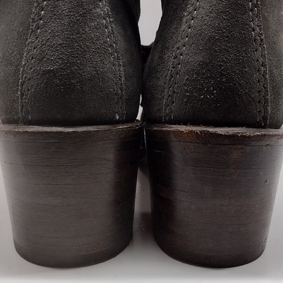 Frye Sabrina Double Buckle Grey Leather Boots l Side Zipper l Size 9 M l - Picture 10 of 11